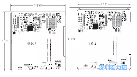 如圖11所示在兩種拼板中PCB單元的邊條位置不同，拼板1中邊條在長邊方向，而拼板2中邊條在短邊方向-深圳宏力捷