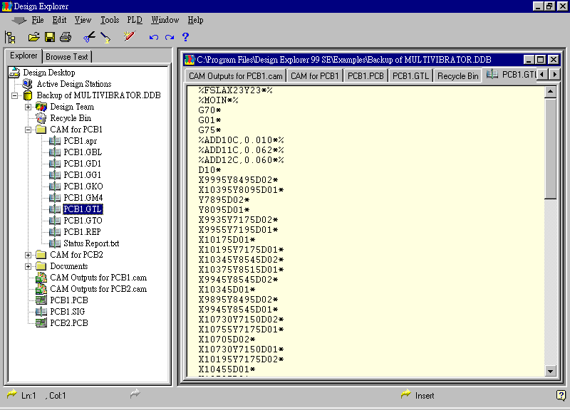 要檢查各Gerber輸出文件，則在瀏覽器中打開CAM Output for PCB1，即可看到一系列Gerber輸出文件。