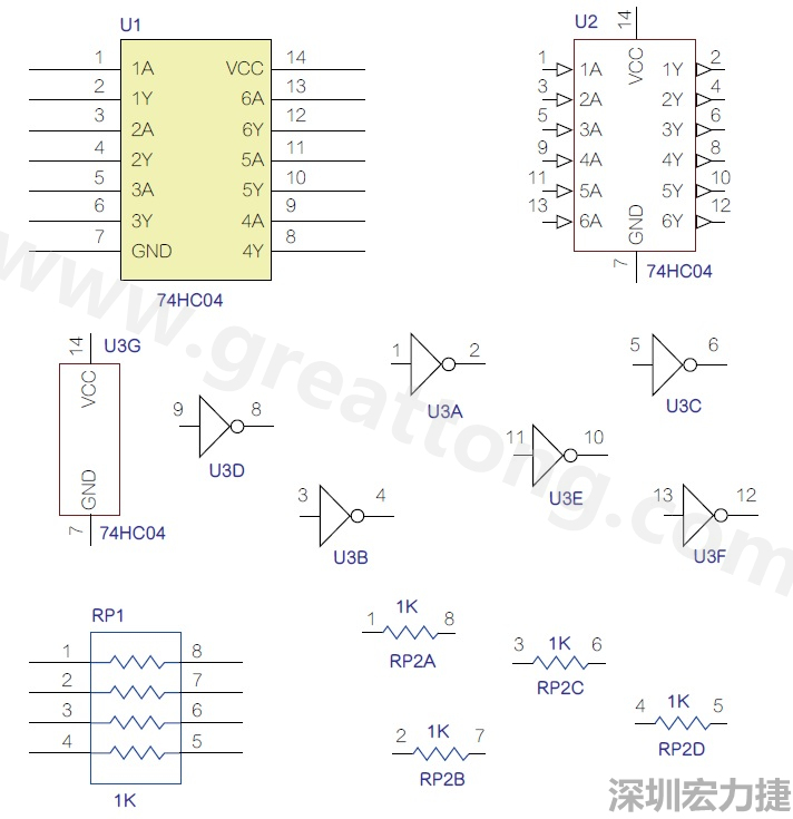 圖1 半導(dǎo)體元件供應(yīng)商所畫的電路圖符號(hào)是模擬元件的接腳圖，而非訊號(hào)流程。